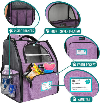 Deluxe Pet Carrier Backpack for Small Cats and Dogs, Puppies | Ventilated Design, Two-Sided Entry, Safety Features and Cushion Back Support | for Travel, Hiking, Outdoor Use